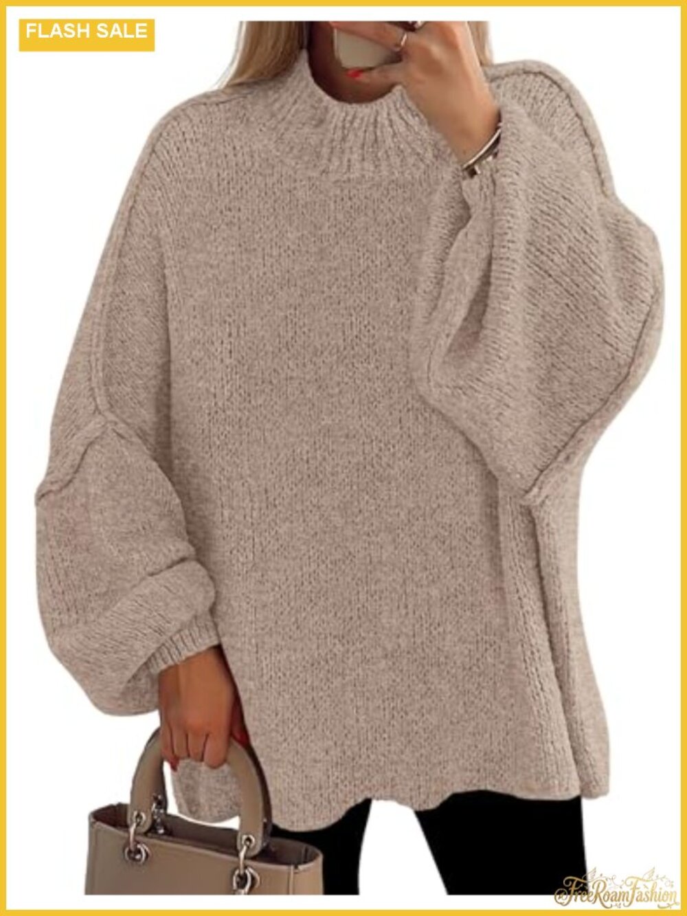 Oversized Chunky Knit Mock Neck Sweater Pullover Loose Fit Fall Winter